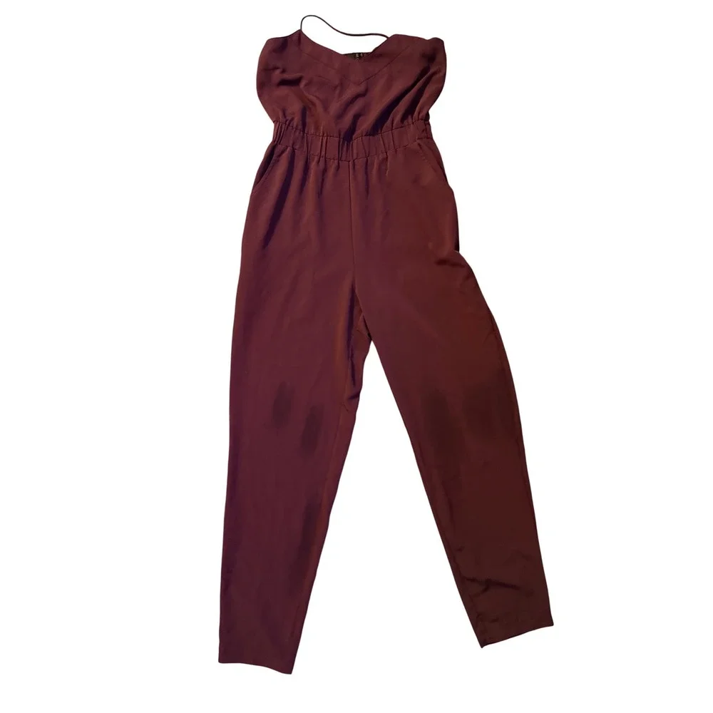 ASOS Plum Burgundy Spaghetti Strap Criss Cross Back Jumpsuit Size‎ US 2